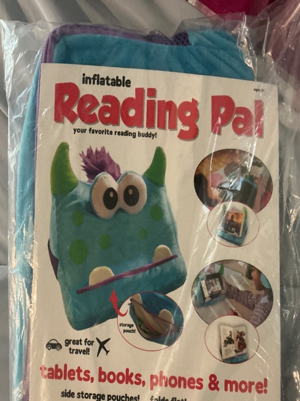 Inflatable Reading Pal Travel Buddy for Tablets, Books, Phones New In Packaging